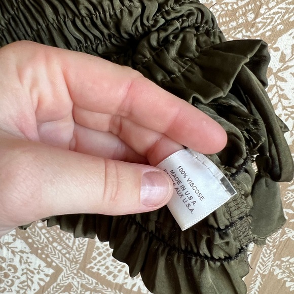 Misa Los Angeles Olive Green Smocked Satin Tank with Braid Design on Ruffle - Picture 5 of 8